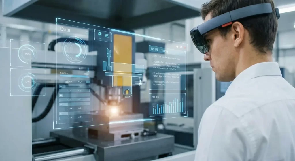 Engineer using an Augmented Reality (AR) headset.