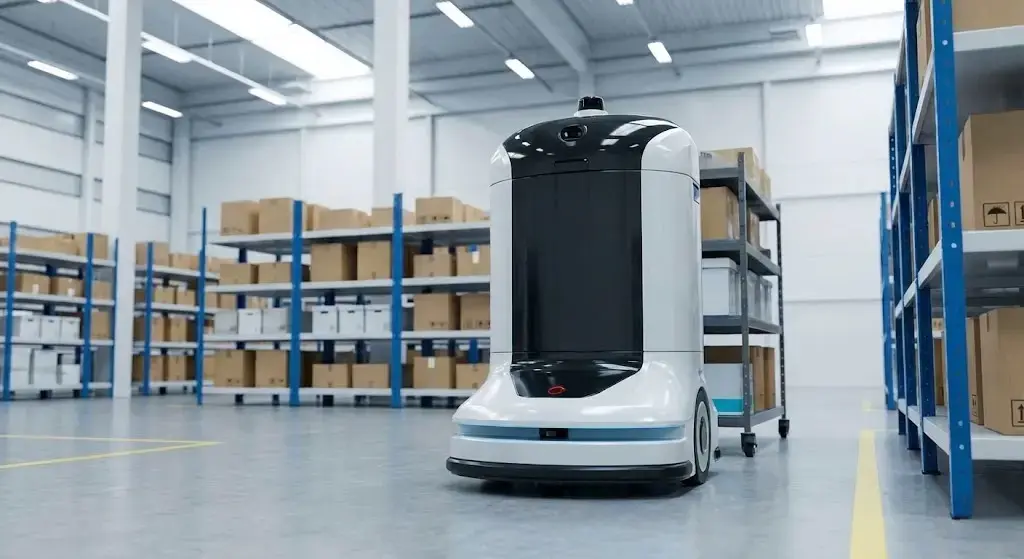 Autonomous robot navigating a warehouse, an eligible asset for MIDA ACA incentives.