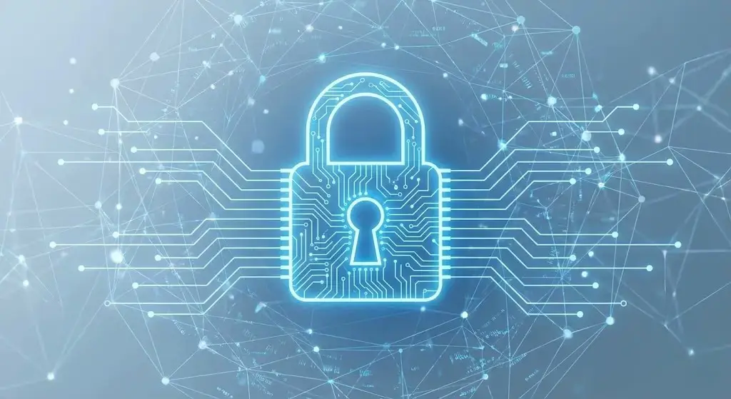 Digital padlock icon representing industrial Cybersecurity.